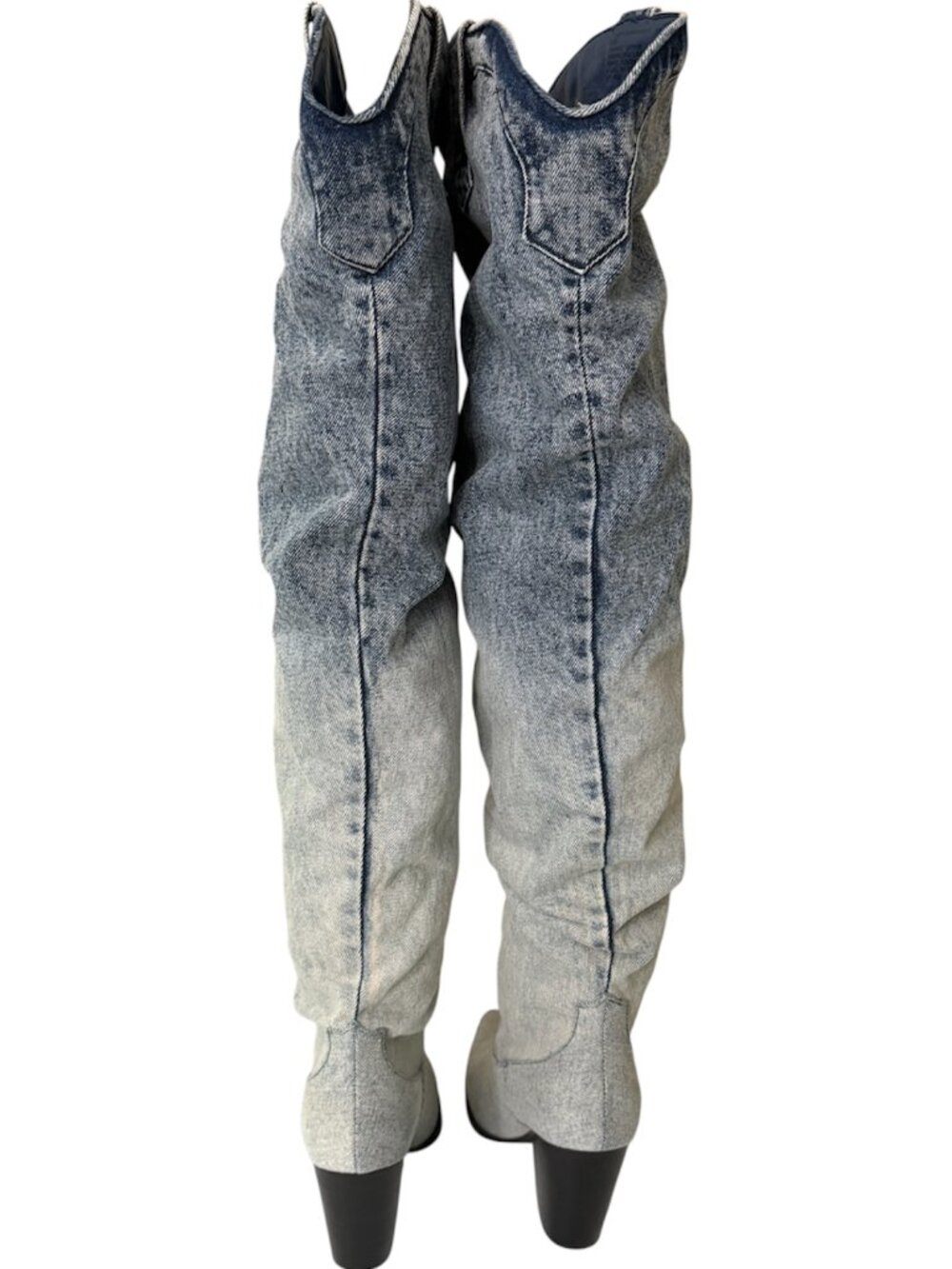 Steve Madden Gray Over-the-Knee Washed Denim Heeled Boots - Picture 3 of 7